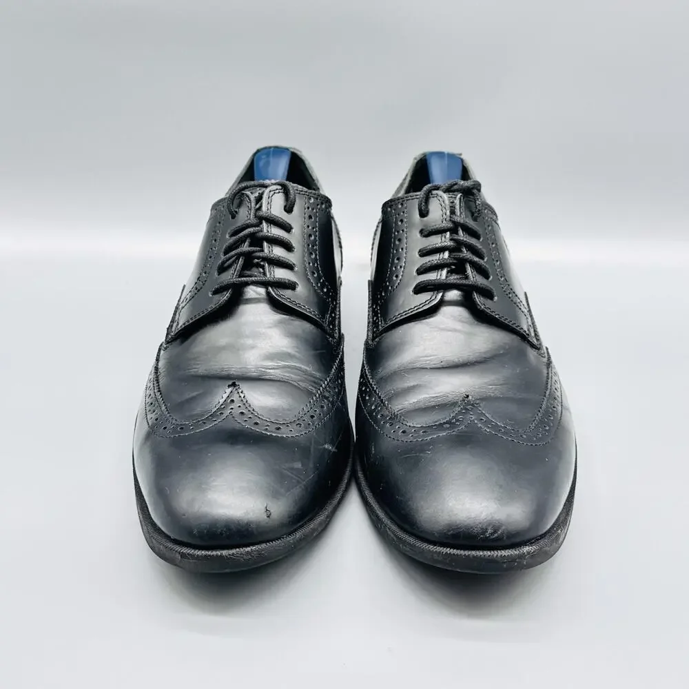 Cole Haan Shoes Men 9 Black Leather Wingtip Oxford Brogue Lace Up Slip On Dress